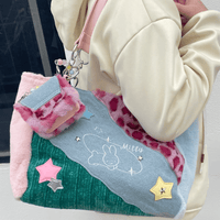 Thumbnail for Y2K Miffy Plush Denim Patchwork Shoulder Bag