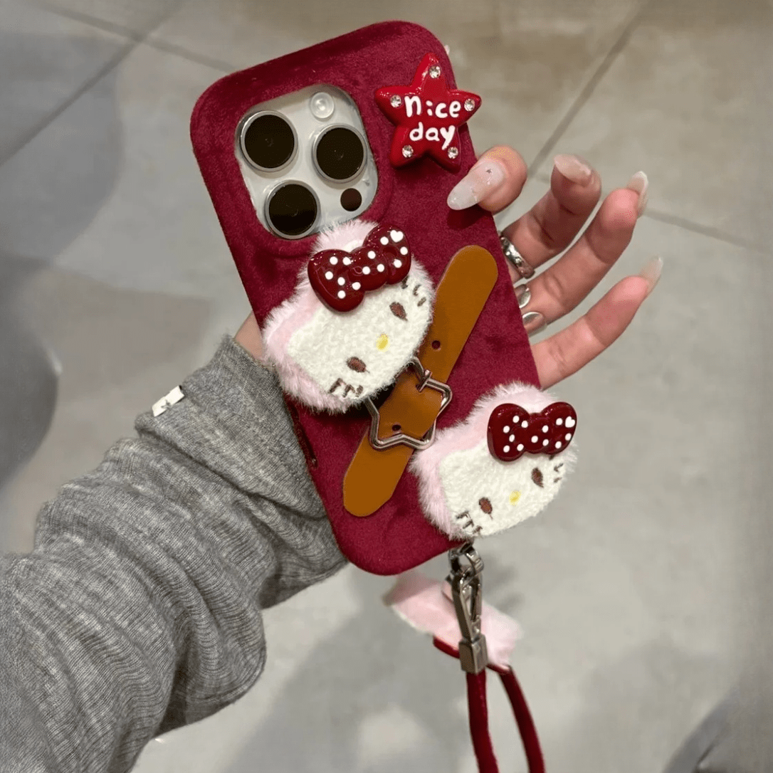 Y2K Plush Sanrio Hello Kitty iPhone Case With Accessories