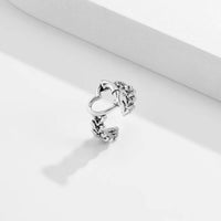 Thumbnail for Antique Silver Tone Bamboo Shaped Heart Ring - ArtGalleryZen