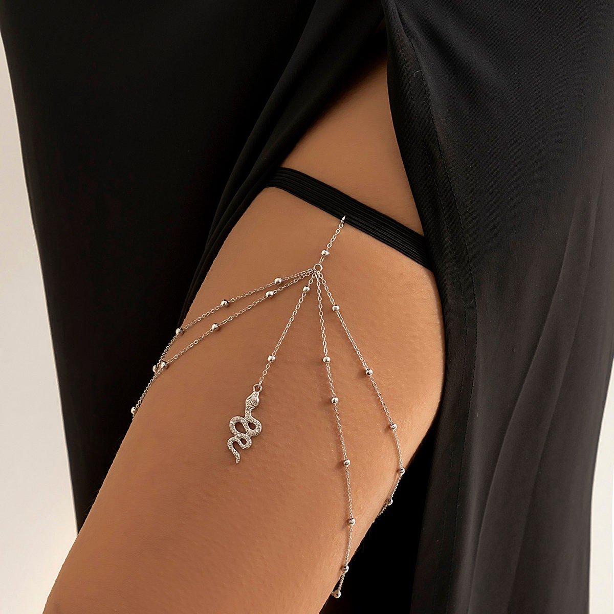 Boho Gold Silver Tone Layered Snake Charm Elastic Thigh Leg Chain - ArtGalleryZen