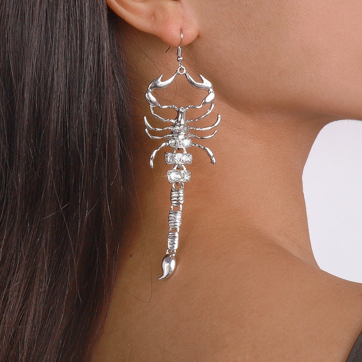 Boho Gold Silver Tone Rhinestone Inlaid Scorpion Earrings - ArtGalleryZen