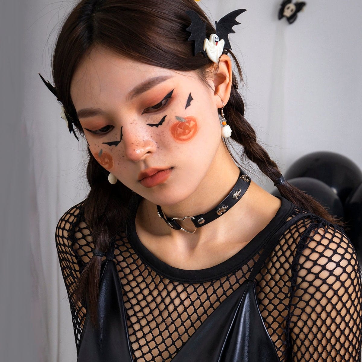 Women Girls Choker Collar Necklace Ring PU Leather Heart Charm