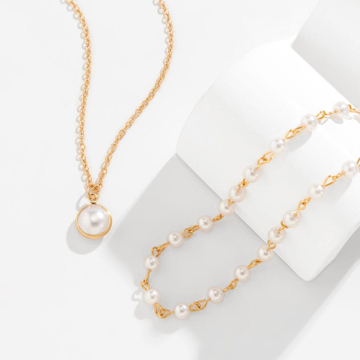 Boho Layered Pearl Pendant Set – Pearl Choker Necklace Chain Cable ArtGalleryZen