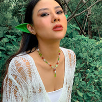 Thumbnail for Boho Mushroom Leaf Pendant Coloured Glaze Ball Chain Choker Necklace - ArtGalleryZen