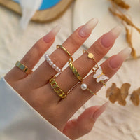 Thumbnail for Chic 8 Pieces Butterfly Pearl Charm Stackable Ring Set - ArtGalleryZen