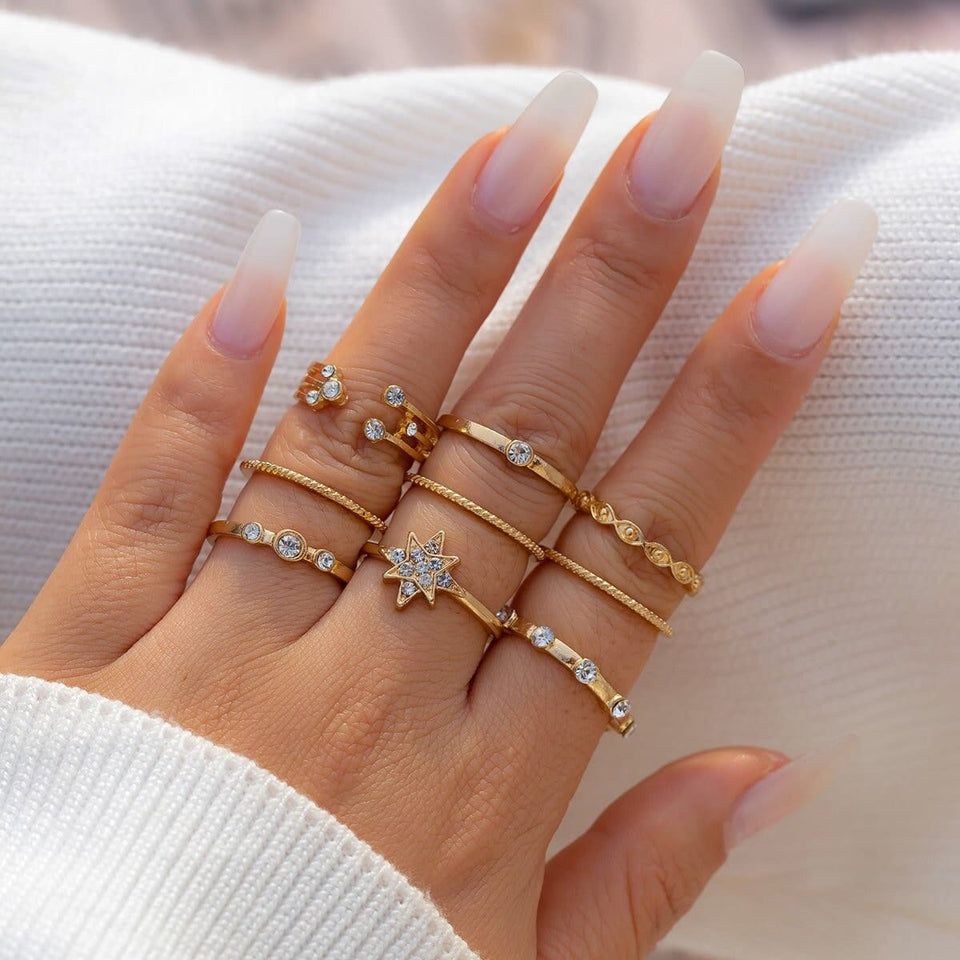 Chic 11 Pieces Gold Tone Metal Ring Set