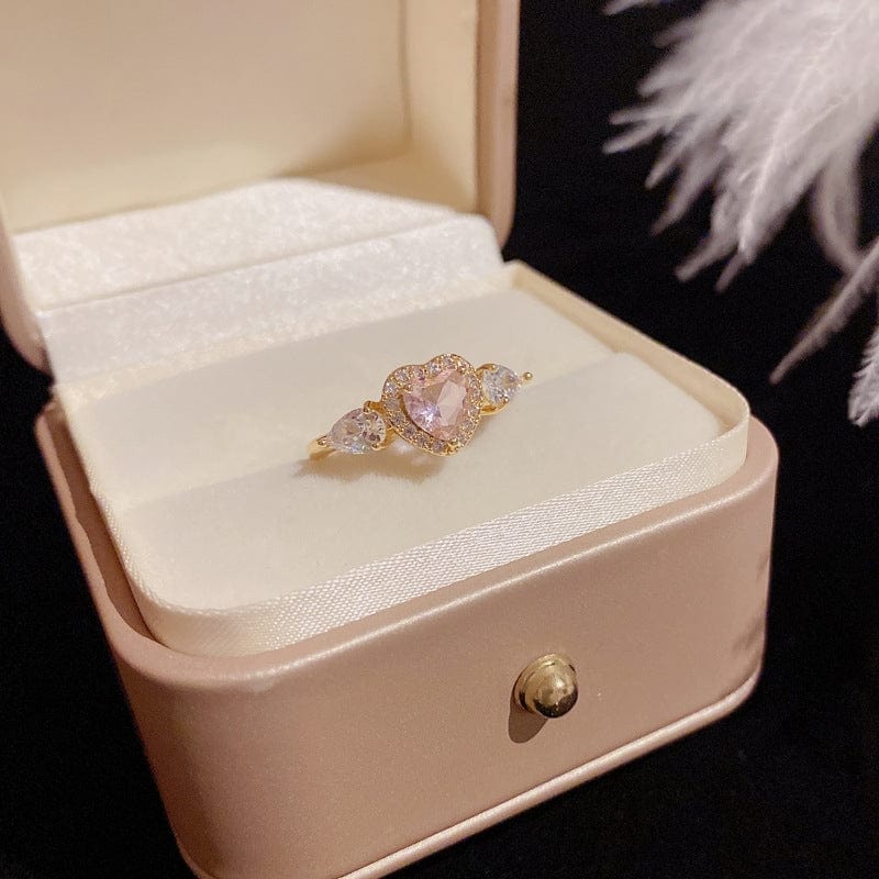 Chic Adjustable Pink Crystal Angel Wings Heart Ring - ArtGalleryZen