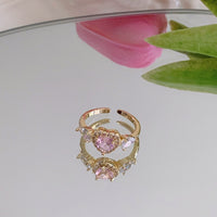 Thumbnail for Chic Adjustable Pink Crystal Angel Wings Heart Ring - ArtGalleryZen