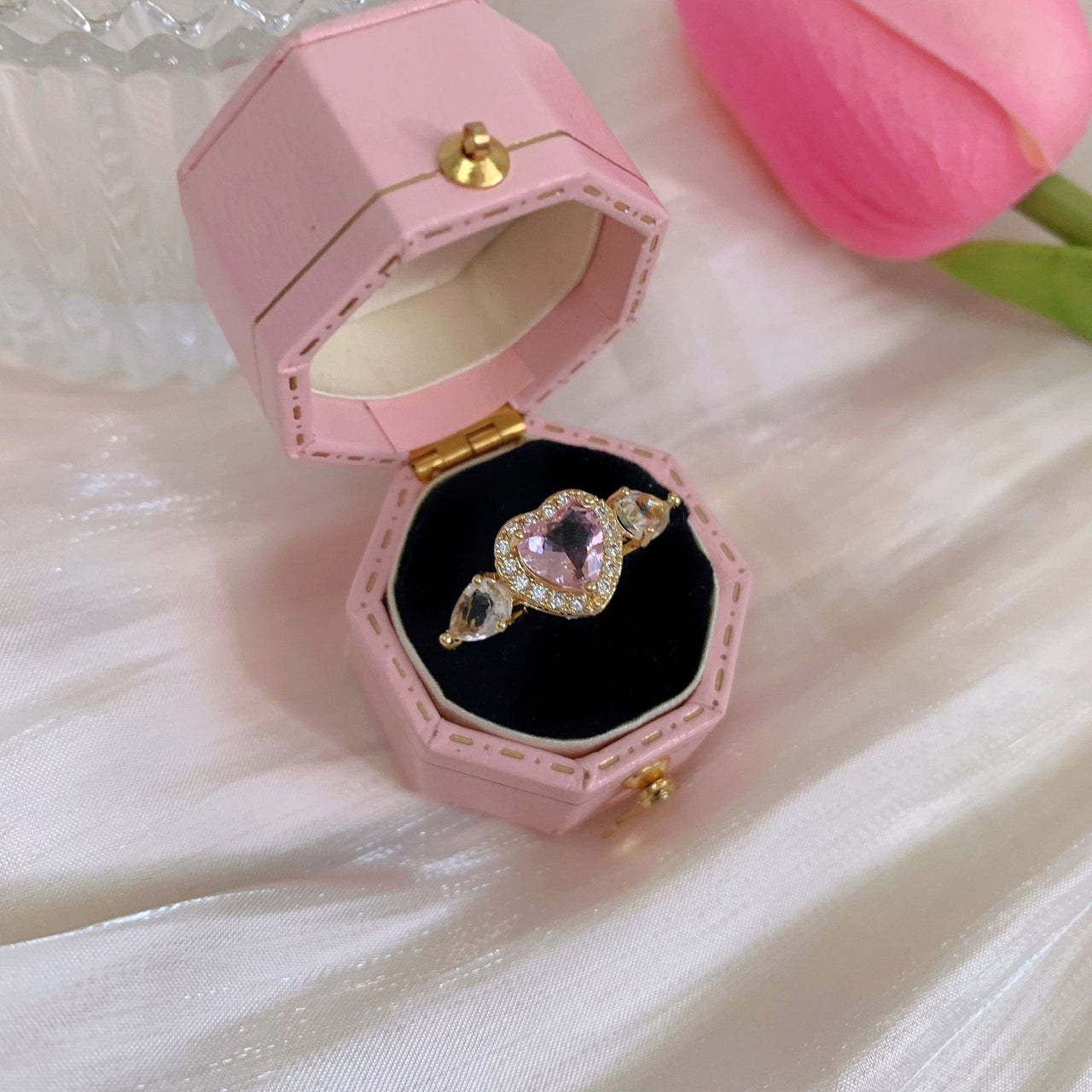 Chic Adjustable Pink Crystal Angel Wings Heart Ring - ArtGalleryZen