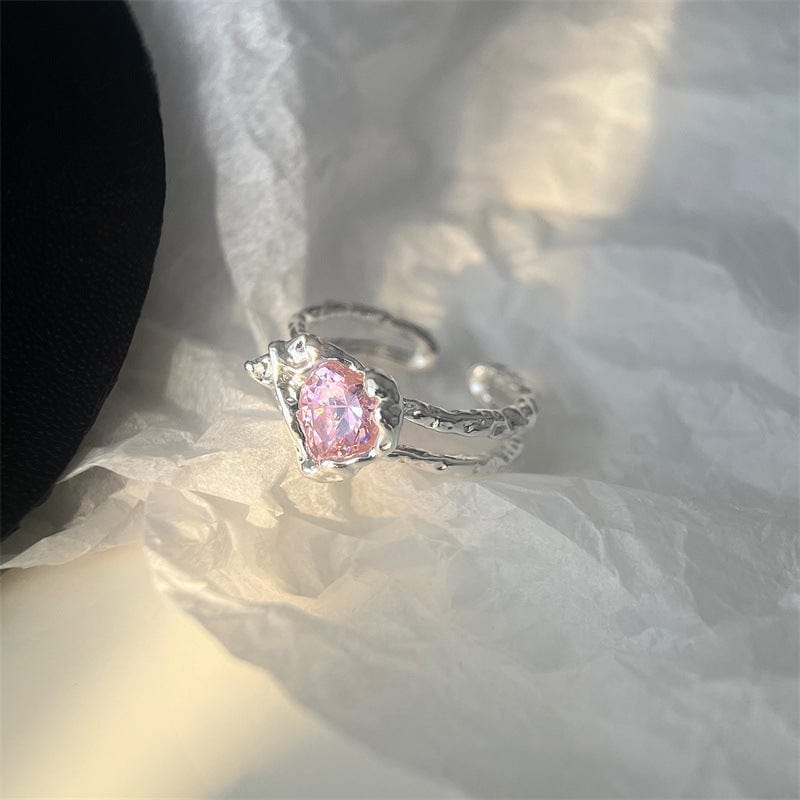 Chic Adjustable Pink Crystal Heart Ring - ArtGalleryZen