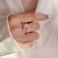 Thumbnail for Chic Adjustable Pink Crystal Heart Ring - ArtGalleryZen