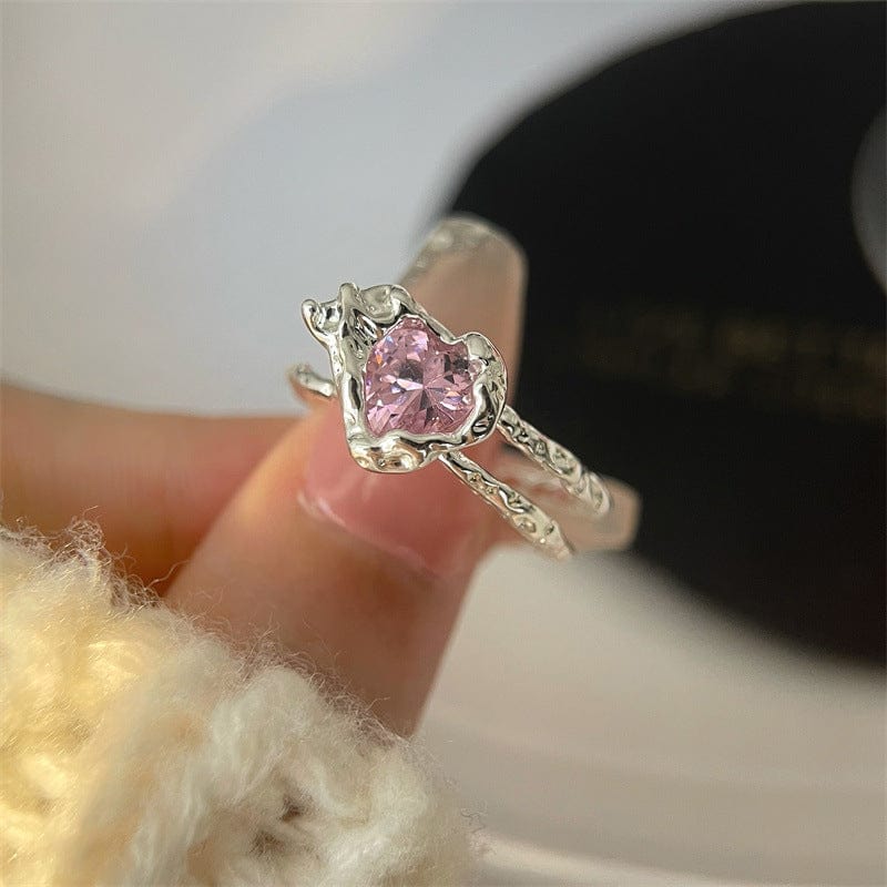 Chic Adjustable Pink Crystal Heart Ring - ArtGalleryZen