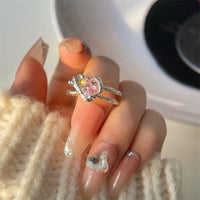 Thumbnail for Chic Adjustable Pink Crystal Heart Ring - ArtGalleryZen
