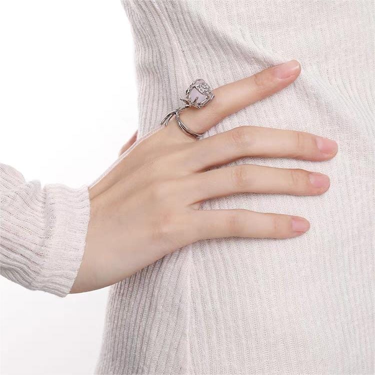 Chic Adjustable Purple Raw Crystal Rose Ring - ArtGalleryZen