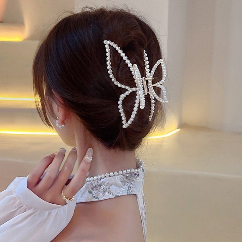 Chic Butterfly Pearl Chignon Claw Clip Hair Clip - ArtGalleryZen