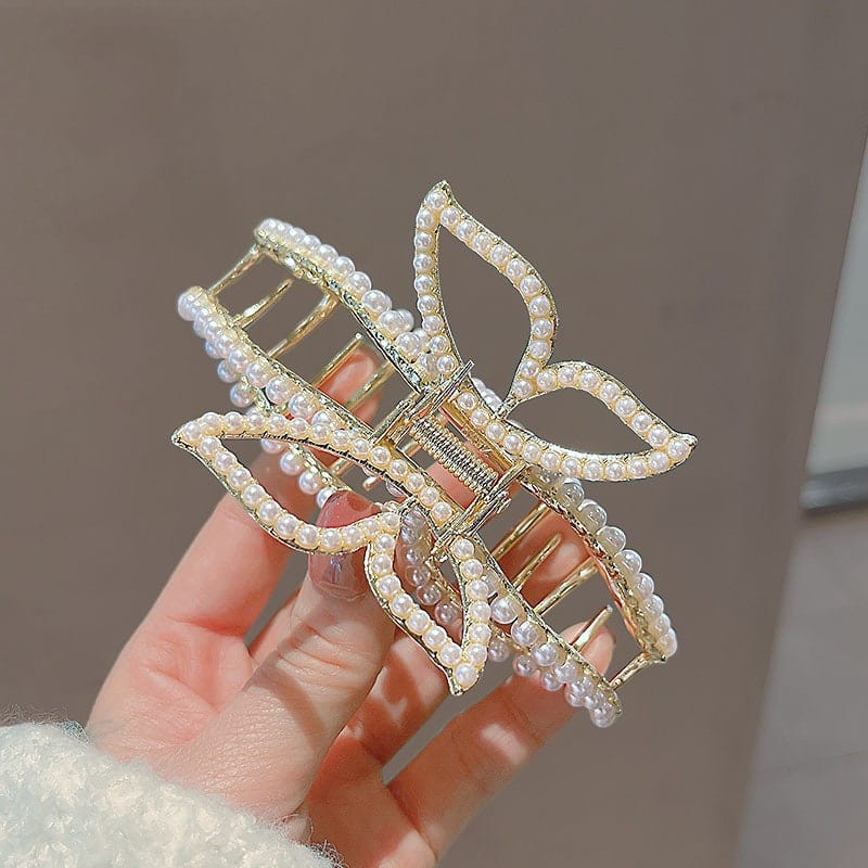 Chic Butterfly Pearl Chignon Claw Clip Hair Clip - ArtGalleryZen