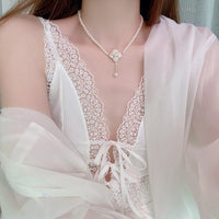 Thumbnail for Chic Camellia Pearl Chain Choker Necklace - ArtGalleryZen