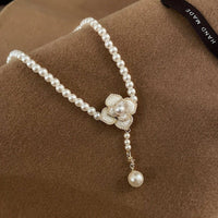 Thumbnail for Chic Camellia Pearl Chain Choker Necklace - ArtGalleryZen
