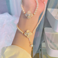 Thumbnail for Chic Camellia Pearl Chain Choker Necklace - ArtGalleryZen