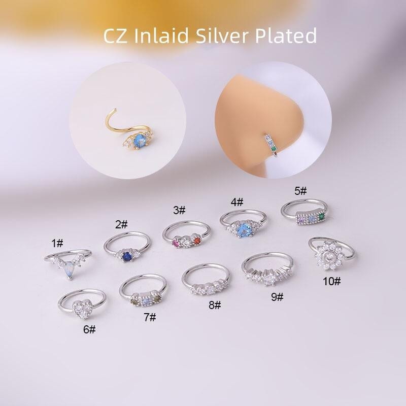 Chic CZ Inlaid Dangle Nose Piercing Hoop Nose Ring – ArtGalleryZen