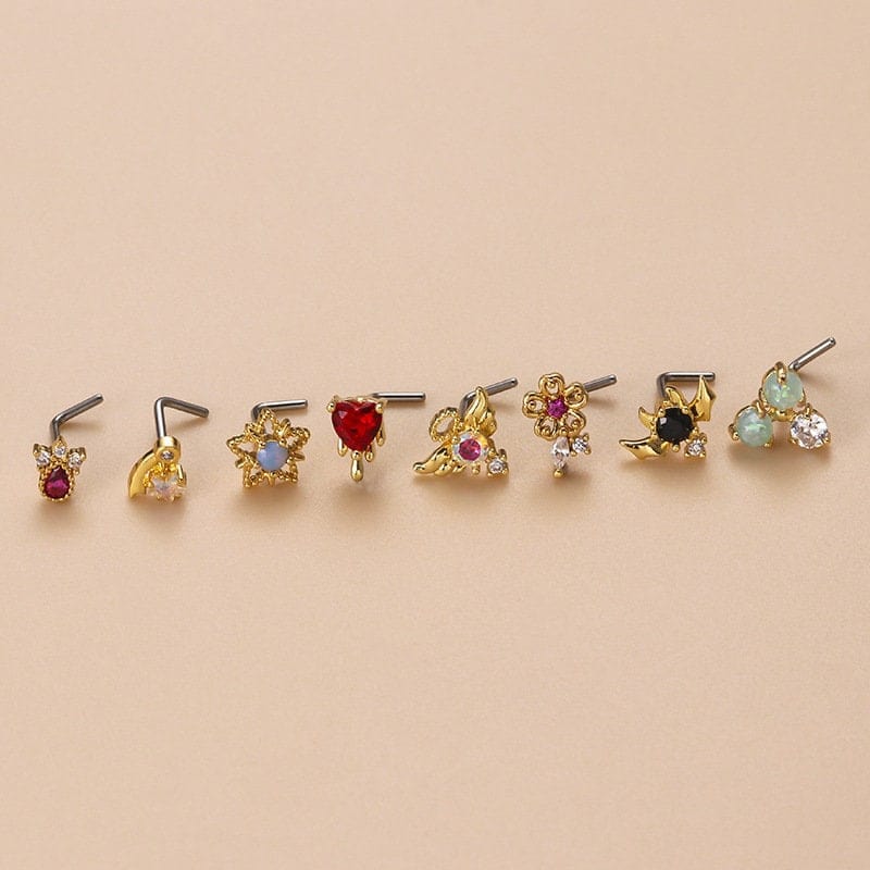 Chic Colorful CZ Inlaid Stainless Steel Angel Wings Heart Star Nose Piercing Nose Stud - ArtGalleryZen