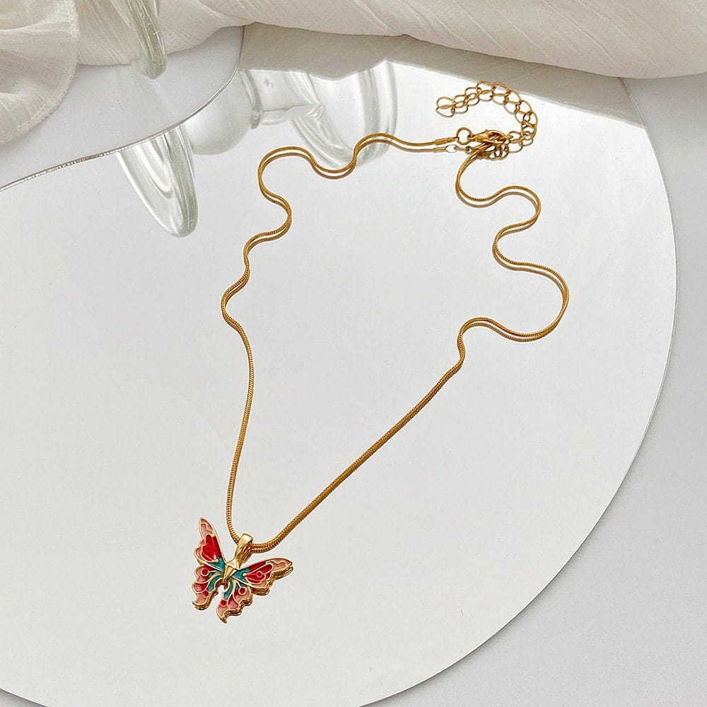 Chic Colorful Enamel Butterfly Necklace - ArtGalleryZen