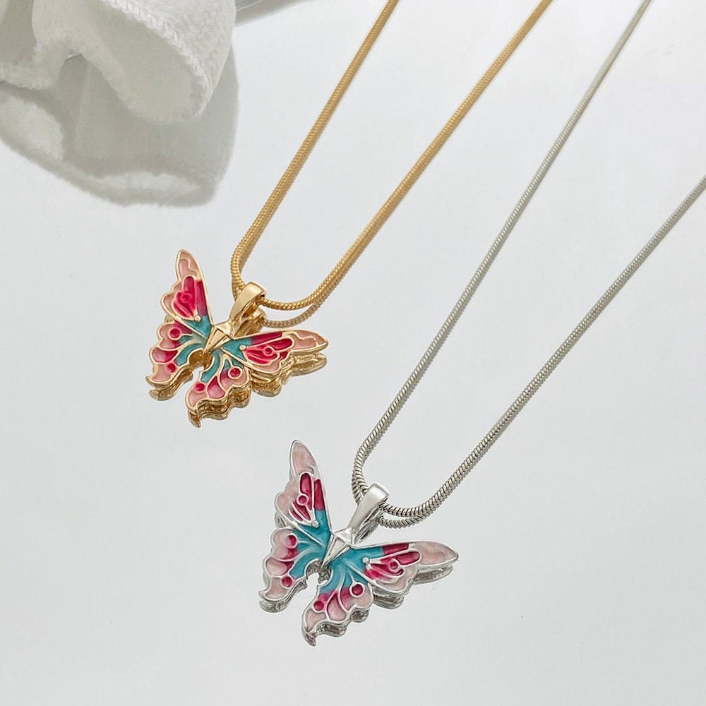Chic Colorful Enamel Butterfly Necklace - ArtGalleryZen