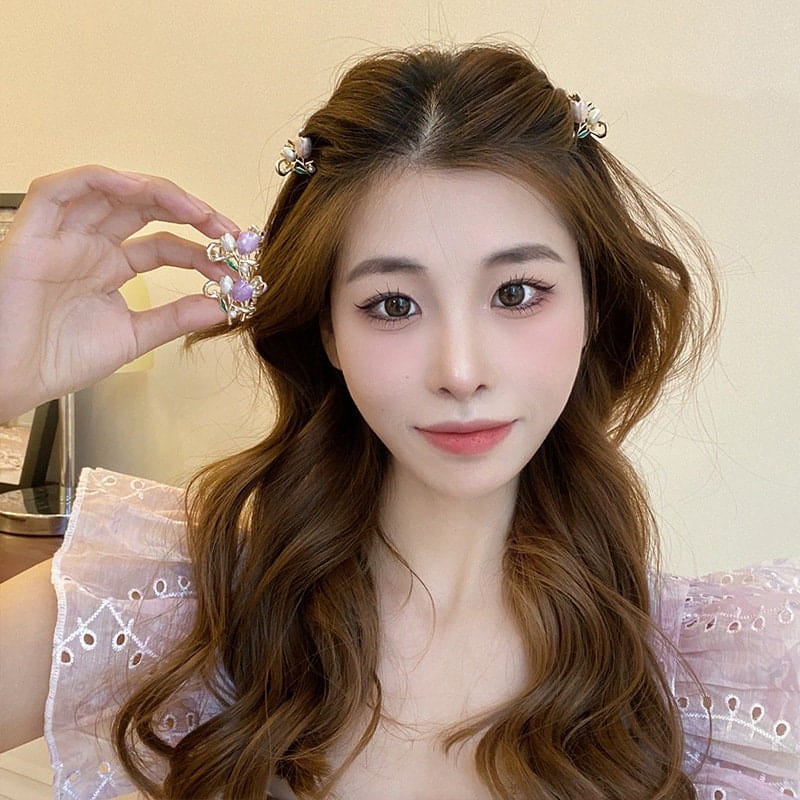 Chic Colorful Enamel Pearl Charm Tulip Hair Clip - ArtGalleryZen