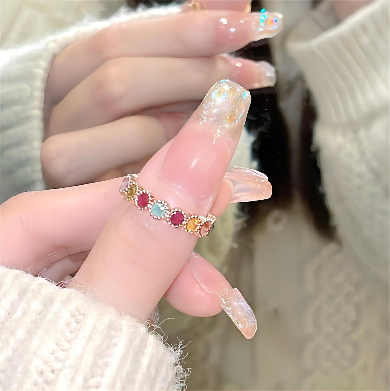 Chic Colorful Natural Tourmaline Ring - ArtGalleryZen