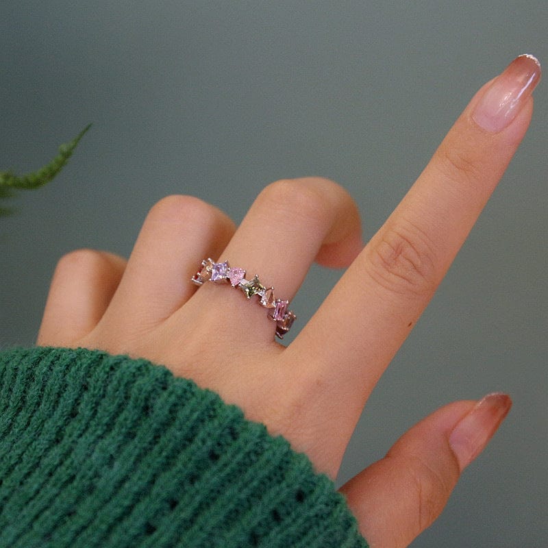 Chic Colorful Rainbow Rhinestone Ring - ArtGalleryZen