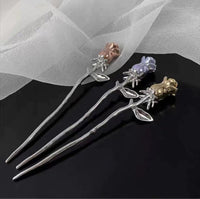 Thumbnail for Chic Colorful Rose Chignon Hair Fork Hair Pin - ArtGalleryZen