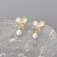 Thumbnail for Chic Crystal Bowknot Heart Dangle Pearl Earrings - ArtGalleryZen