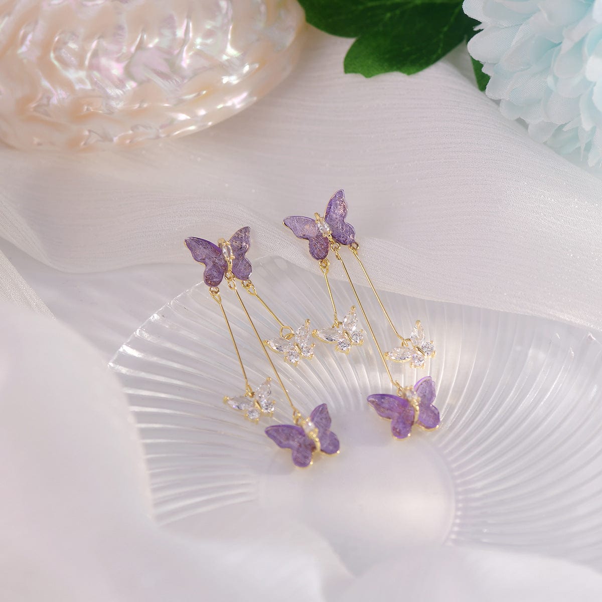 Chic Crystal Butterfly Dangle Earrings - ArtGalleryZen