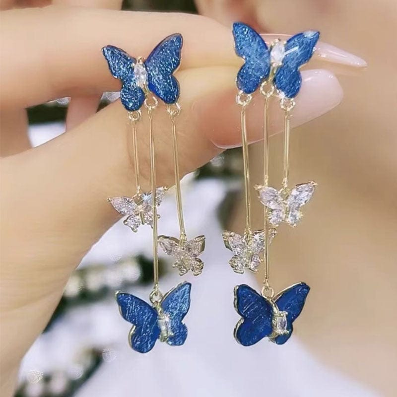 Chic Crystal Butterfly Dangle Earrings - ArtGalleryZen