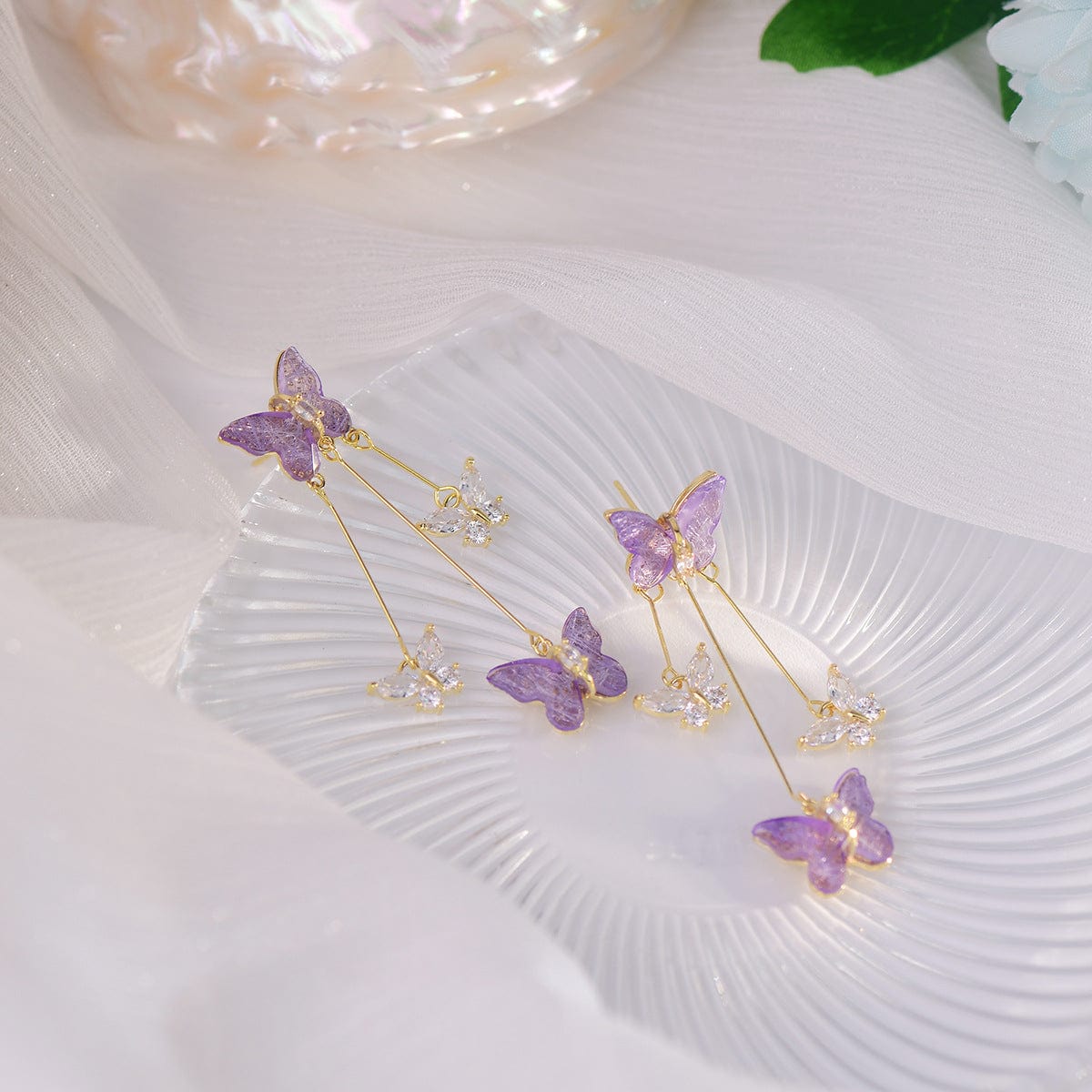 Chic Crystal Butterfly Dangle Earrings - ArtGalleryZen