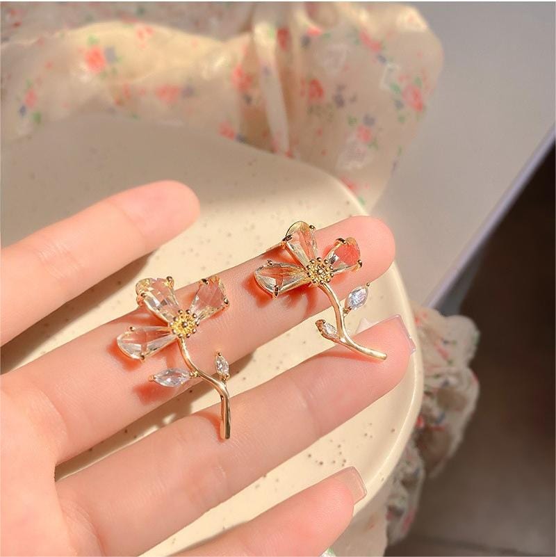 Chic Crystal Floral Dangle Earrings - ArtGalleryZen