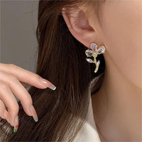 Thumbnail for Chic Crystal Floral Dangle Earrings - ArtGalleryZen