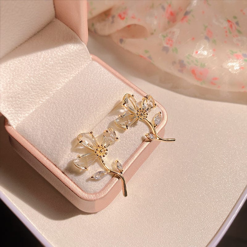 Chic Crystal Floral Dangle Earrings - ArtGalleryZen