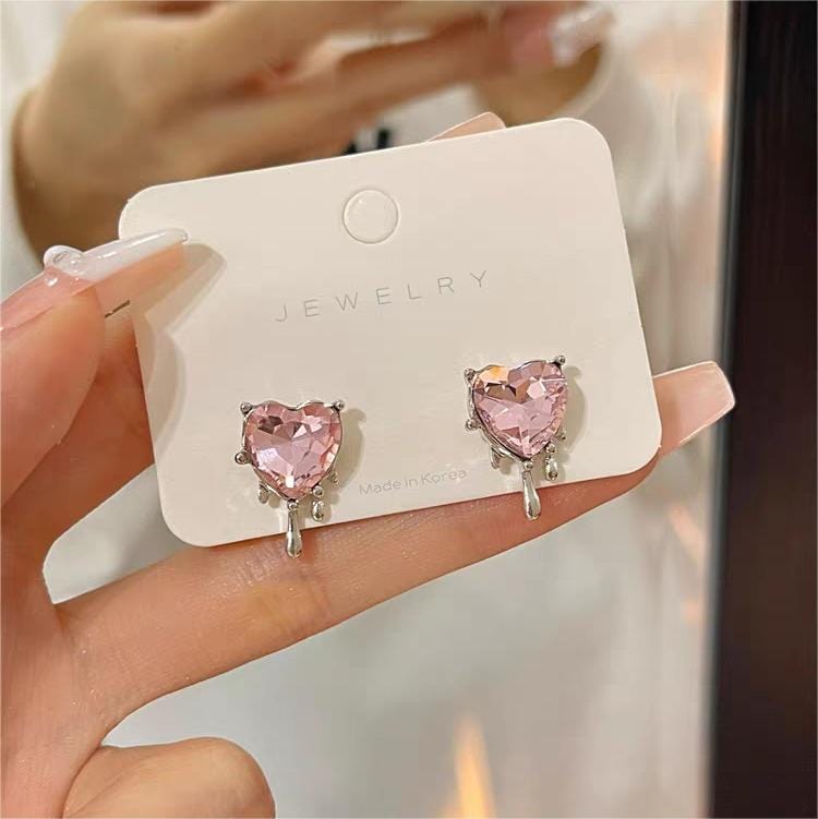 Chic Crystal Heart Melting Earrings - ArtGalleryZen