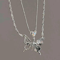 Thumbnail for Chic Crystal Inlaid Layered Antique Silver Butterfly Necklace - ArtGalleryZen