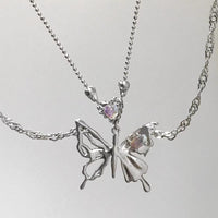 Thumbnail for Chic Crystal Inlaid Layered Antique Silver Butterfly Necklace - ArtGalleryZen