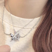 Thumbnail for Chic Crystal Inlaid Layered Antique Silver Butterfly Necklace - ArtGalleryZen
