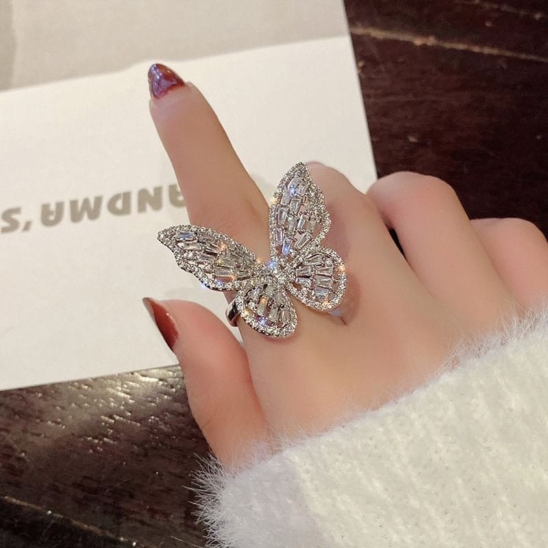 Chic CZ Inlaid Adjustable Butterfly Ring - ArtGalleryZen