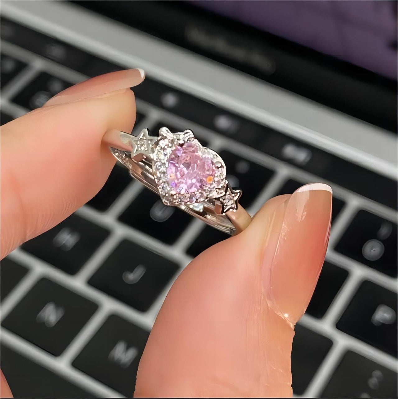 Chic CZ Inlaid Adjustable Crystal Star Heart Ring - ArtGalleryZen