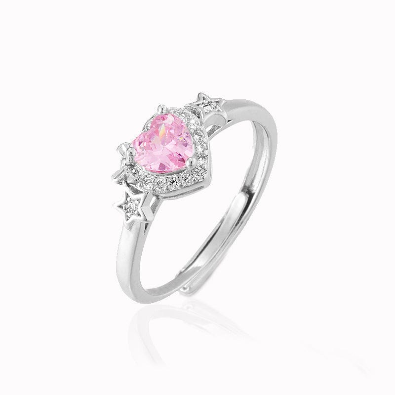 Chic CZ Inlaid Adjustable Pink Crystal Heart Ring