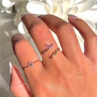 Thumbnail for Chic CZ Inlaid Adjustable Floral Butterfly Ring - ArtGalleryZen