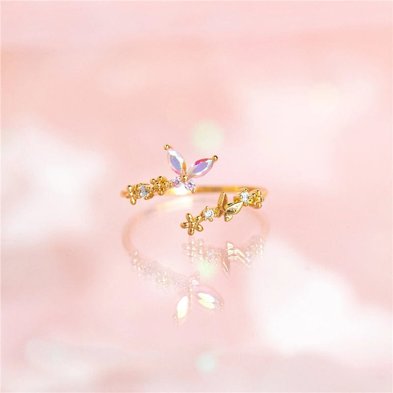 Chic CZ Inlaid Adjustable Floral Butterfly Ring - ArtGalleryZen