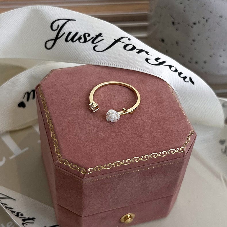 Chic CZ Inlaid Adjustable Flower Ring - ArtGalleryZen