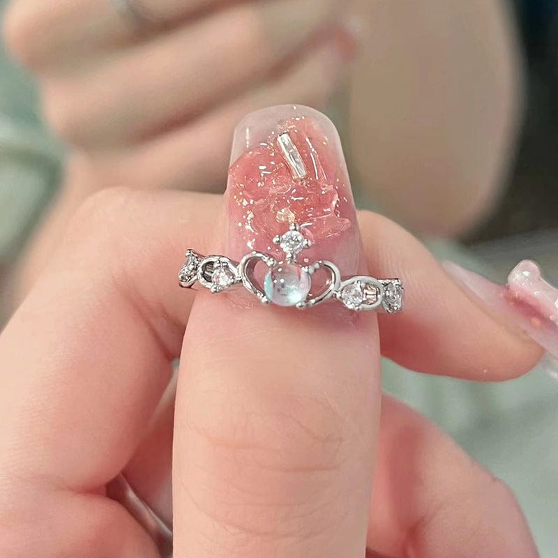 Chic CZ Inlaid Adjustable Opal Crown Matching Rings - ArtGalleryZen