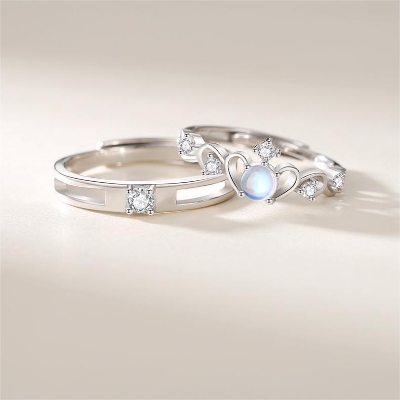 Chic CZ Inlaid Adjustable Opal Crown Matching Rings - ArtGalleryZen